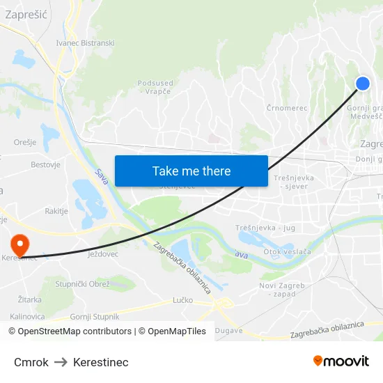 Cmrok to Kerestinec map