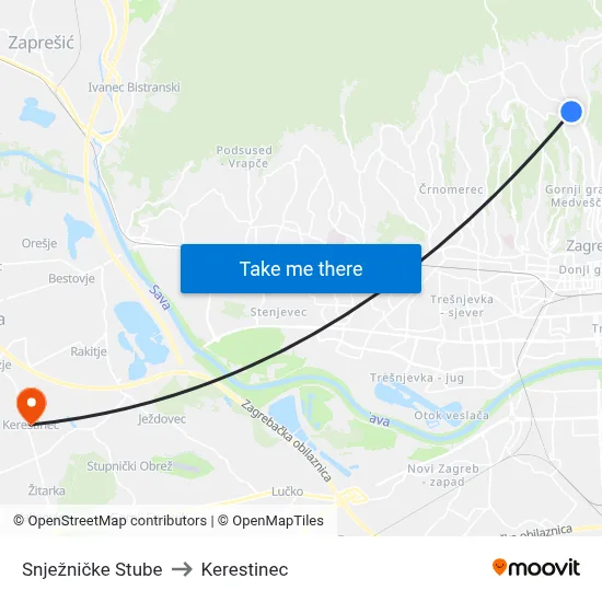 Snježničke Stube to Kerestinec map