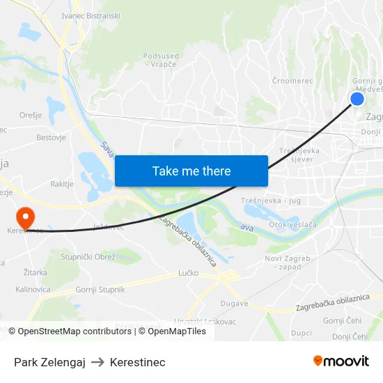 Park Zelengaj to Kerestinec map