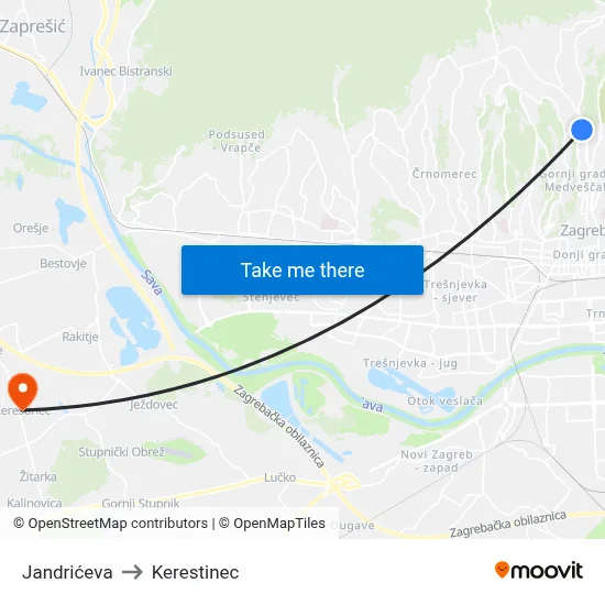 Jandrićeva to Kerestinec map
