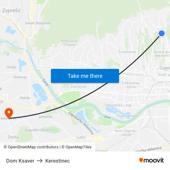 Dom Ksaver to Kerestinec map