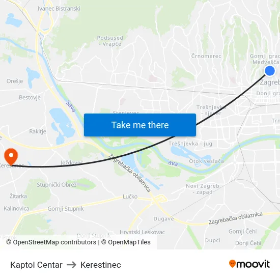 Kaptol Centar to Kerestinec map