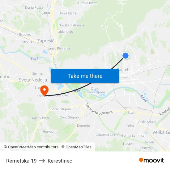 Remetska 19 to Kerestinec map