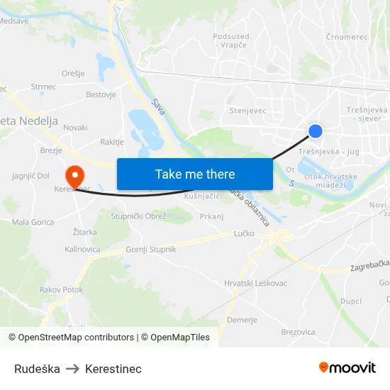 Rudeška to Kerestinec map
