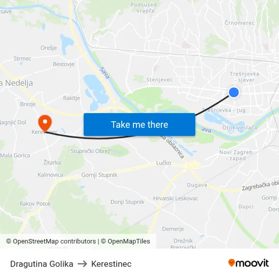 Dragutina Golika to Kerestinec map