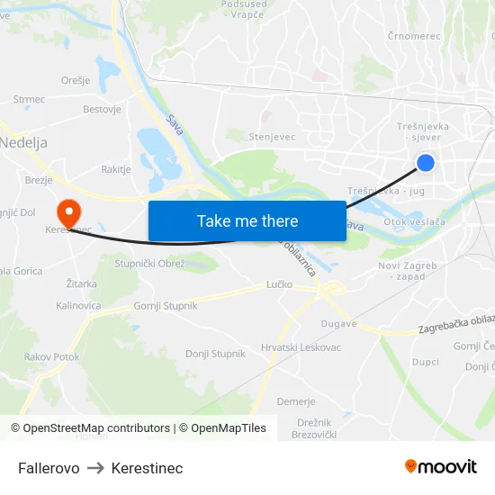 Fallerovo to Kerestinec map