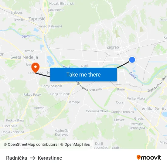 Radnička to Kerestinec map