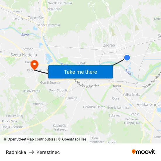 Radnička to Kerestinec map