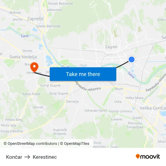 Končar to Kerestinec map