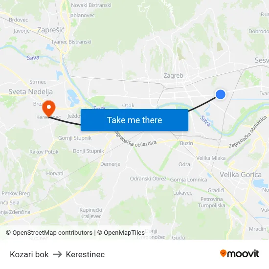 Kozari bok to Kerestinec map