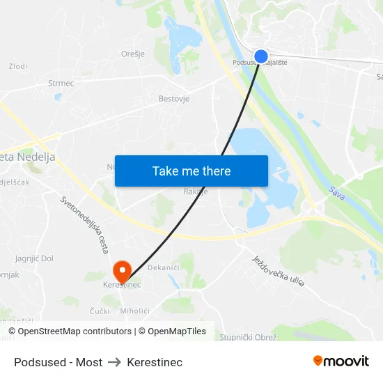 Podsused - Most to Kerestinec map