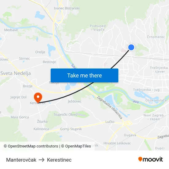 Manterovčak to Kerestinec map