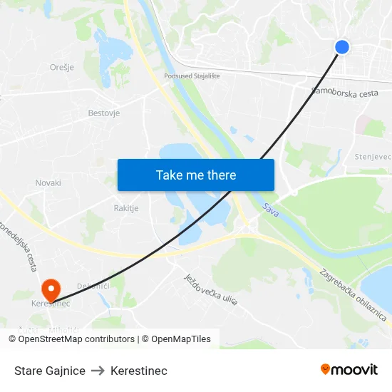 Stare Gajnice to Kerestinec map