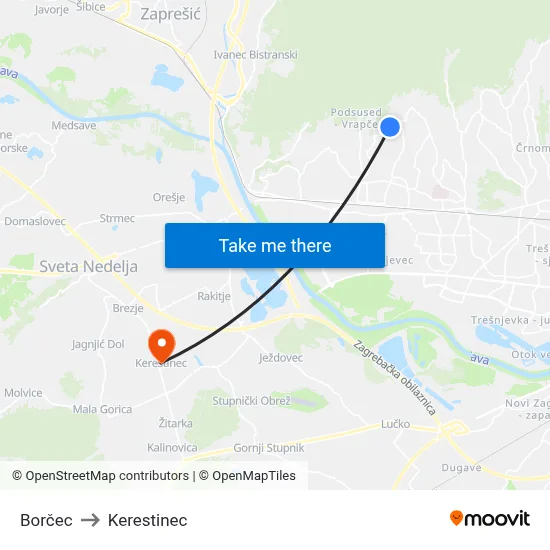 Borčec to Kerestinec map