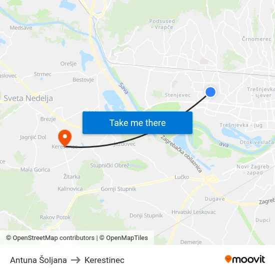 Antuna Šoljana to Kerestinec map