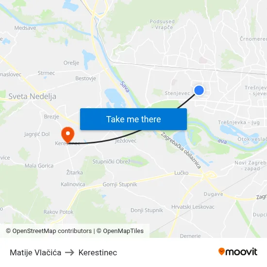 Matije Vlačića to Kerestinec map