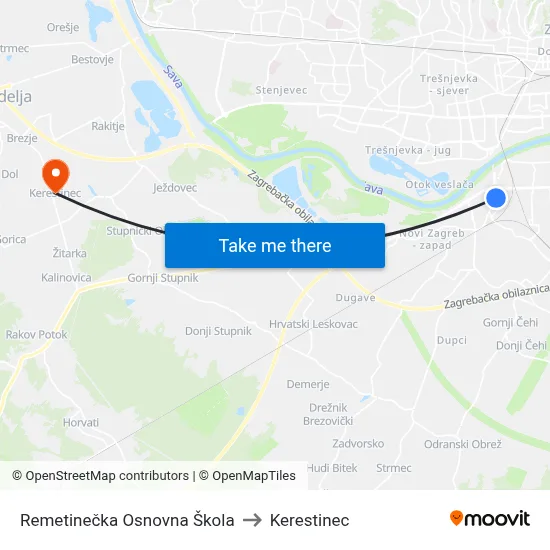 Remetinečka Osnovna Škola to Kerestinec map