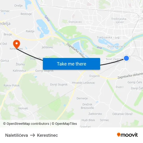Naletilićeva to Kerestinec map