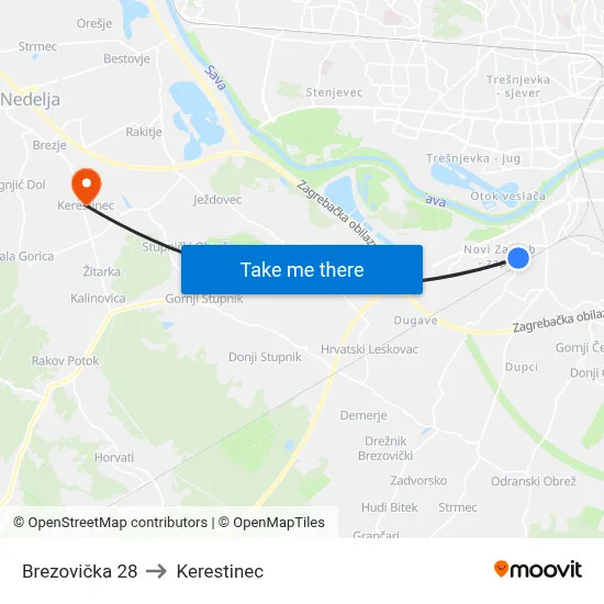 Brezovička 28 to Kerestinec map