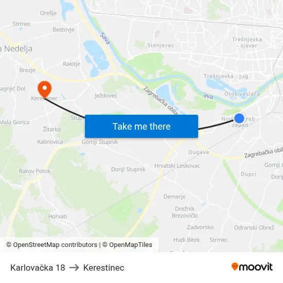 Karlovačka 18 to Kerestinec map