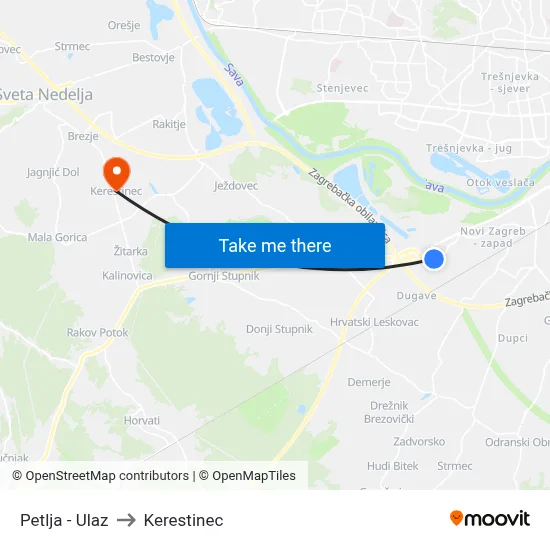 Petlja - Ulaz to Kerestinec map