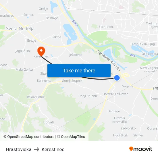 Hrastovička to Kerestinec map