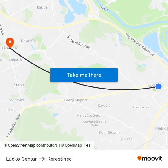 Lučko-Centar to Kerestinec map