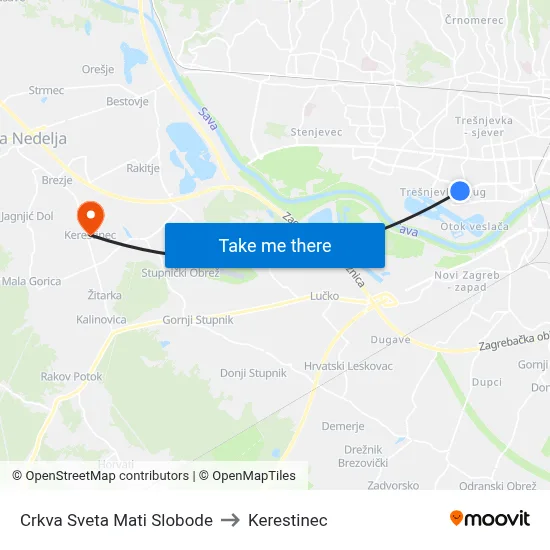 Crkva Sveta Mati Slobode to Kerestinec map