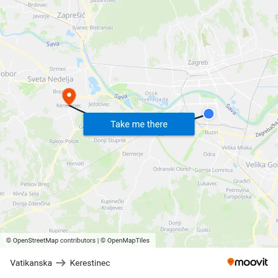 Vatikanska to Kerestinec map