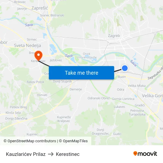 Kauzlarićev Prilaz to Kerestinec map