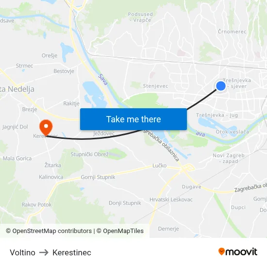 Voltino to Kerestinec map