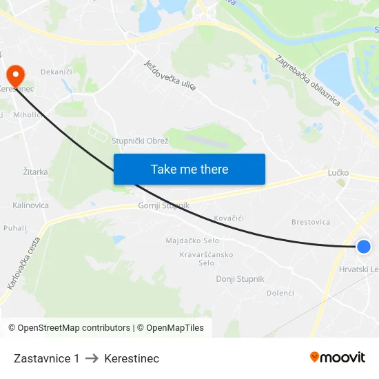 Zastavnice 1 to Kerestinec map