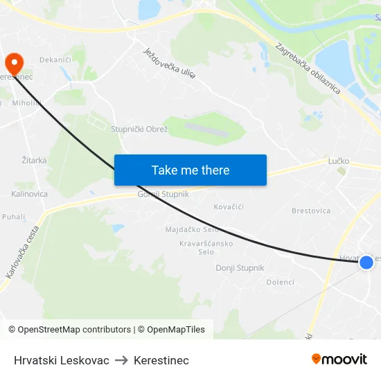 Hrvatski Leskovac to Kerestinec map