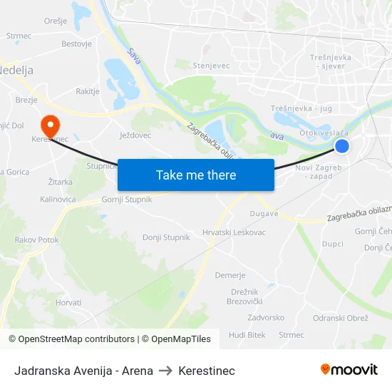 Jadranska Avenija - Arena to Kerestinec map