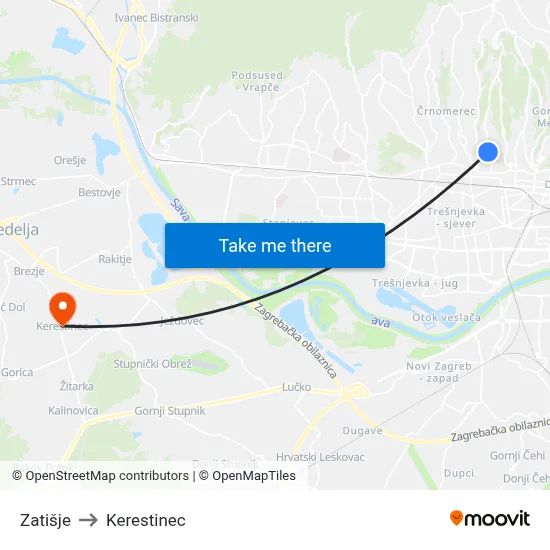 Zatišje to Kerestinec map