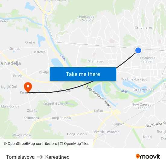 Tomislavova to Kerestinec map