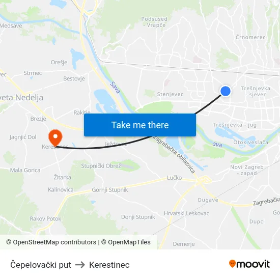 Čepelovački put to Kerestinec map