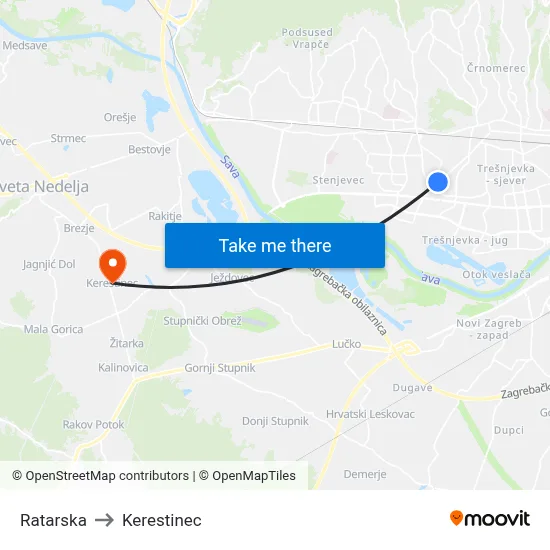 Ratarska to Kerestinec map