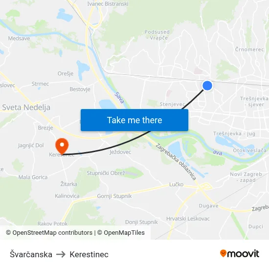 Švarčanska to Kerestinec map