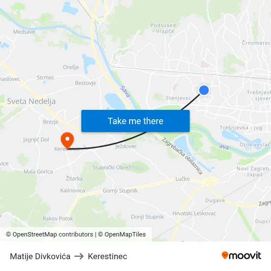 Matije Divkovića to Kerestinec map