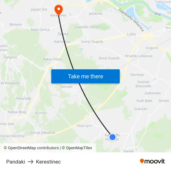 Pandaki to Kerestinec map