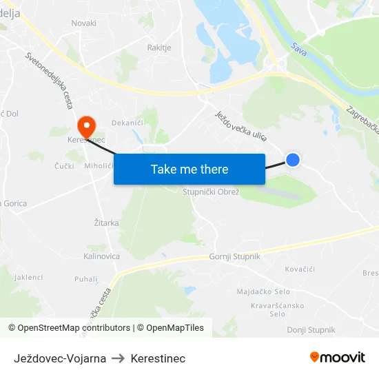 Ježdovec-Vojarna to Kerestinec map