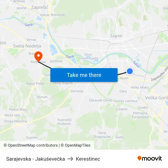 Sarajevska - Jakuševečka to Kerestinec map