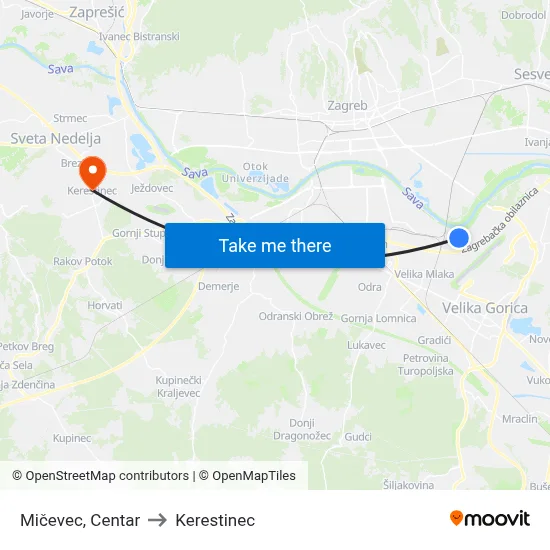 Mičevec, Centar to Kerestinec map