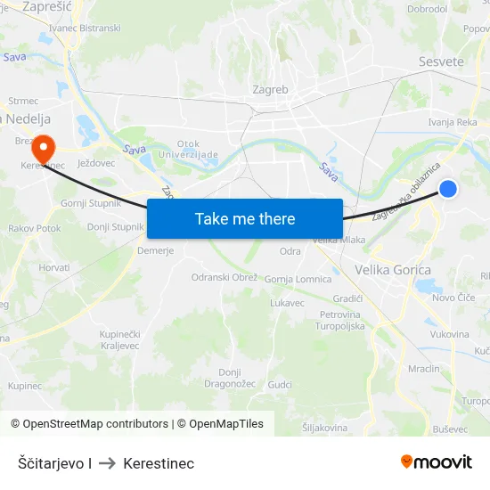 Ščitarjevo I to Kerestinec map