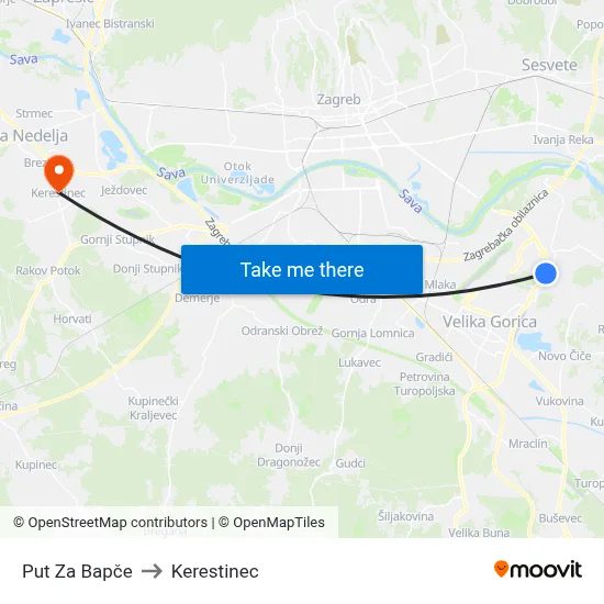 Put Za Bapče to Kerestinec map