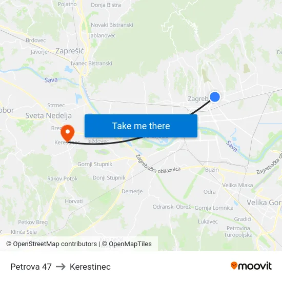 Petrova 47 to Kerestinec map