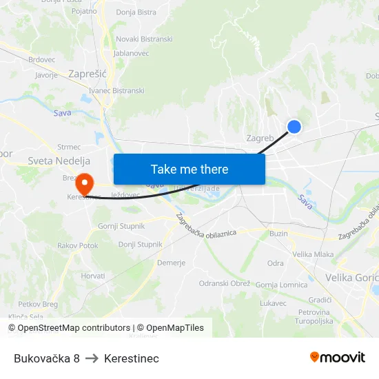 Bukovačka 8 to Kerestinec map