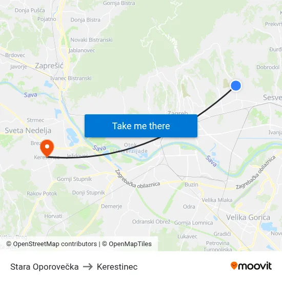Stara Oporovečka to Kerestinec map