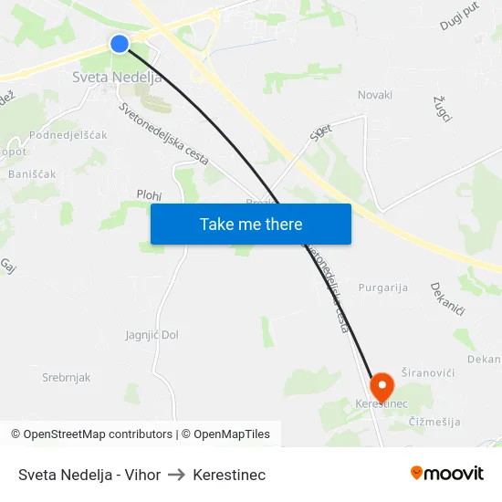 Sveta Nedelja - Vihor to Kerestinec map